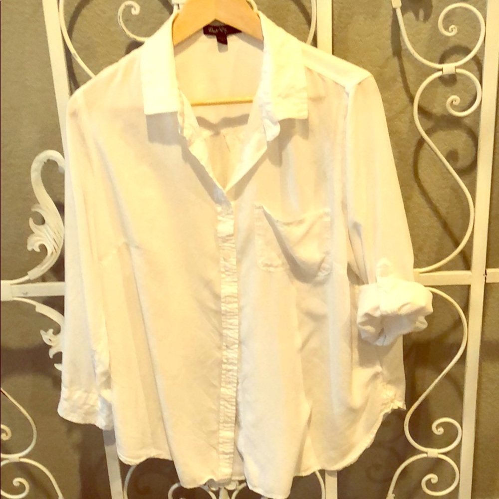 White button down with convertible sleeves